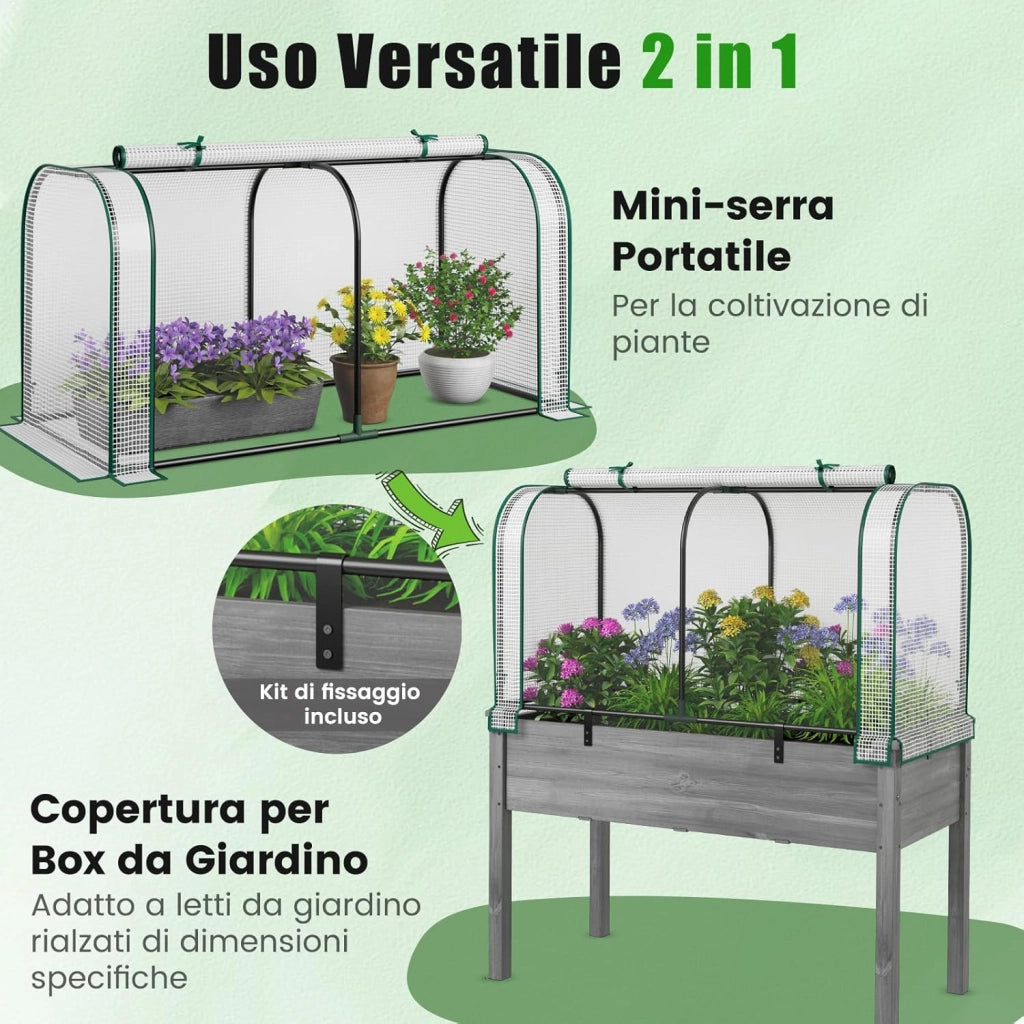 Mini Serra 118 x 55 x 60 cm, Serra con Copertura Impermeabile e Protettiva dal Sole in PE, Struttura Metallica Resistente alla Ruggine e Porta con Cerniera Arrotolabile (Bianco)