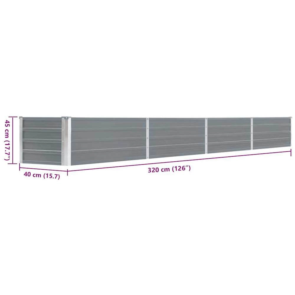 Garden Raised Bed Galvanized Steel 320x40x45 Cm Gray