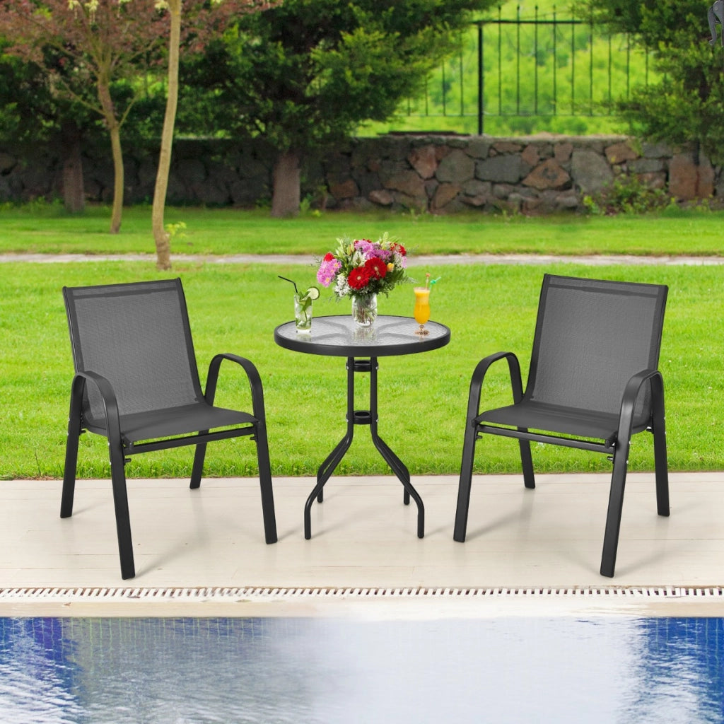 Set di mobili da 3 pezzi con tessuto traspirante per cortile, Set da conversazione per patio con tavolino Grigio-Set mobili da esterno