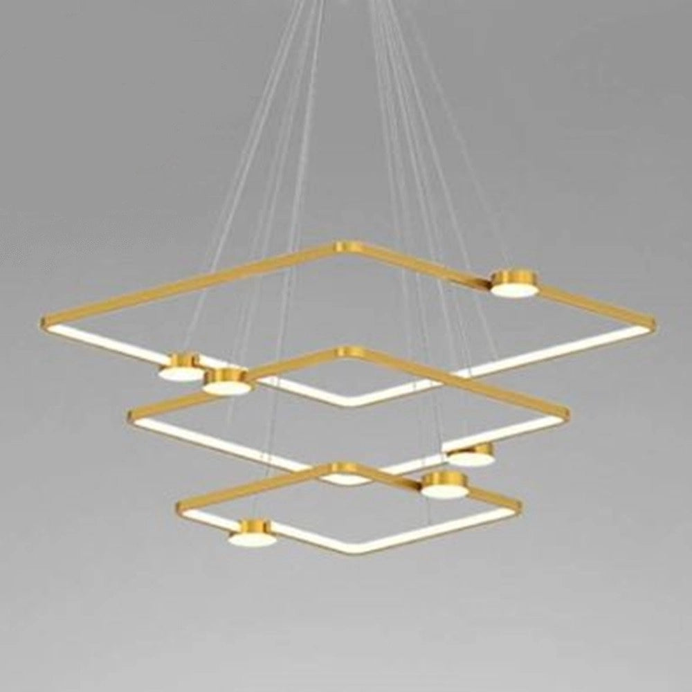 Trade Shop - Lampadario A Sospensione Led 112w 3 Quadrati Con Telecomando Design Moderno Oro 71231 -