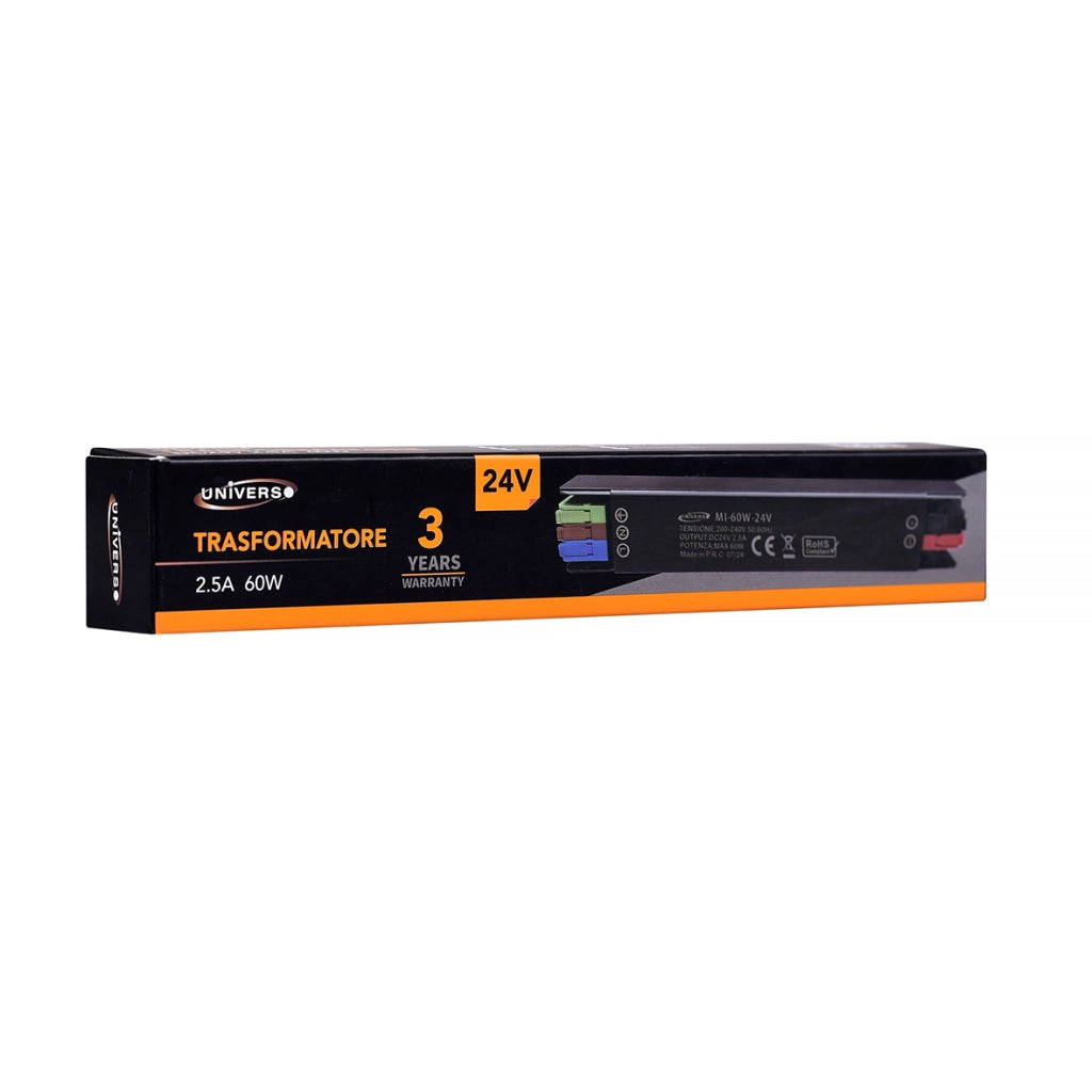 MINI TRASFORMATORE 24V 2.5A 60W IP20 - ALIMENTATORE COMPATTO E IMPERMEABILE IDEALE PER APPLICAZIONI INDUSTRIALI E DOMESTICHE