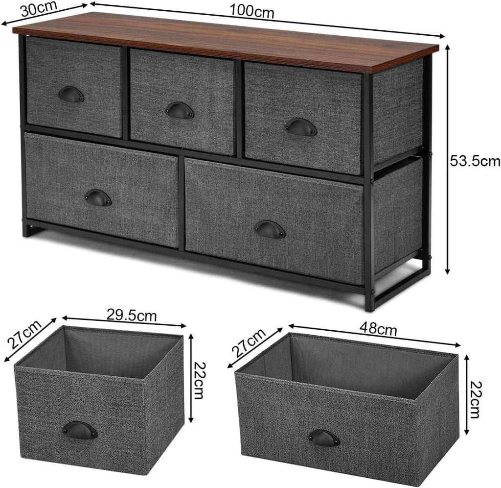 Cassettiera 5 Cassetti, Mobiletto Multiuso Salvaspazio, per Camera da Letto Bagno Ingresso, 100x30x53,5cm