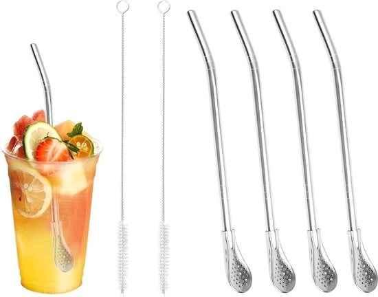 Quattro pezzi di becheri per tè e caffè in acciaio inossidabile riciclabili con 2 setole di pulizia