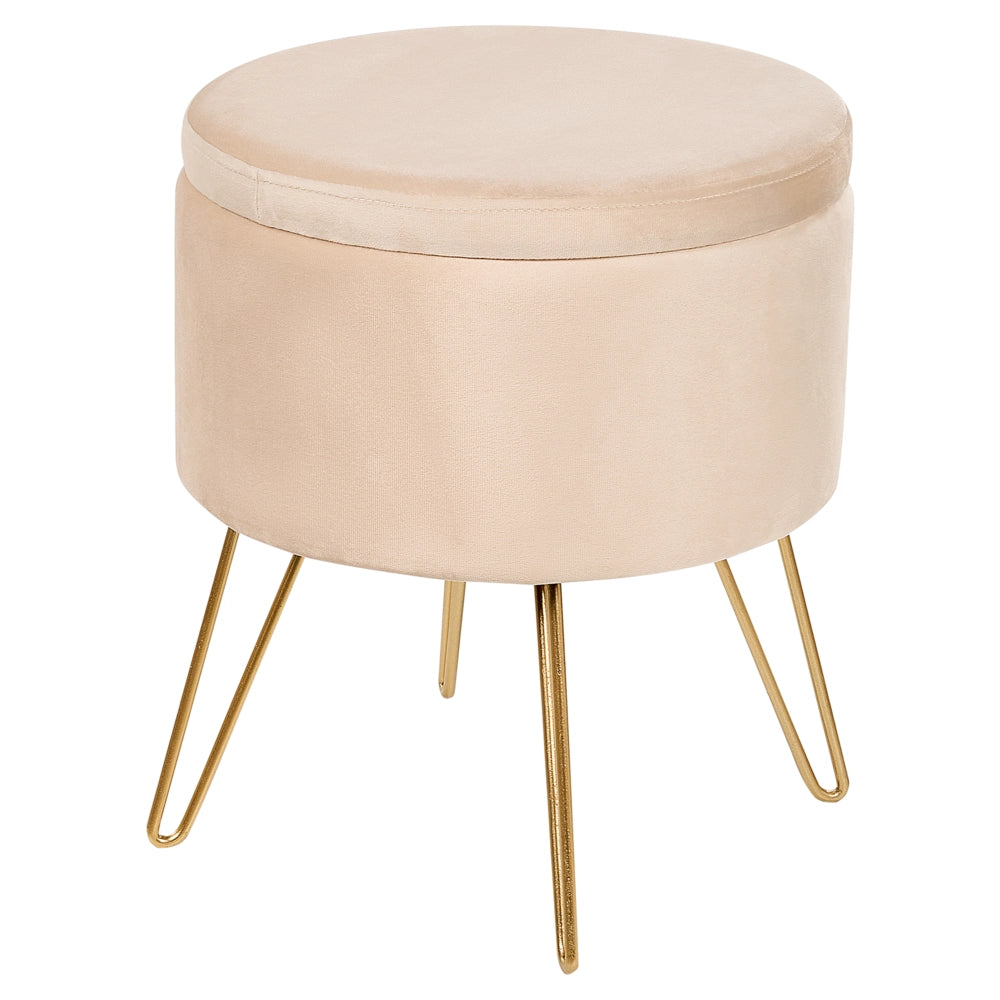 Pouf in velluto beige e gambe in metallo dorato stile glamour moderno accessori