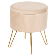 Pouf in velluto beige e gambe in metallo dorato stile glamour moderno accessori