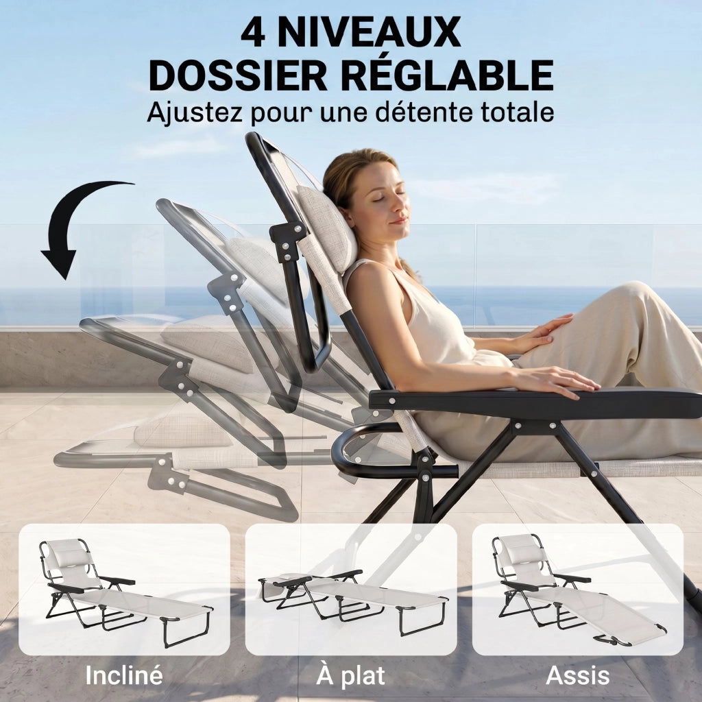 Chaise longue da giardino pieghevole ¨C zephmum ¨C 72x194x89 cm crema