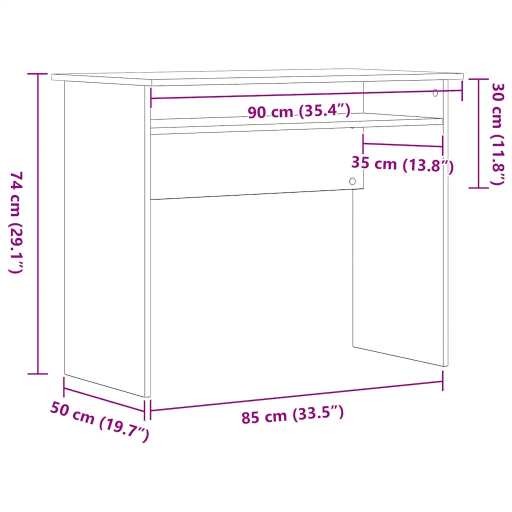 Scrivania Rovere Nero 90x50x74 cm in Legno Multistrato