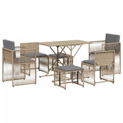 Set da Pranzo da Giardino 7 pz | Set Salotto da Giardino con Cuscini Beige in Polyrattan