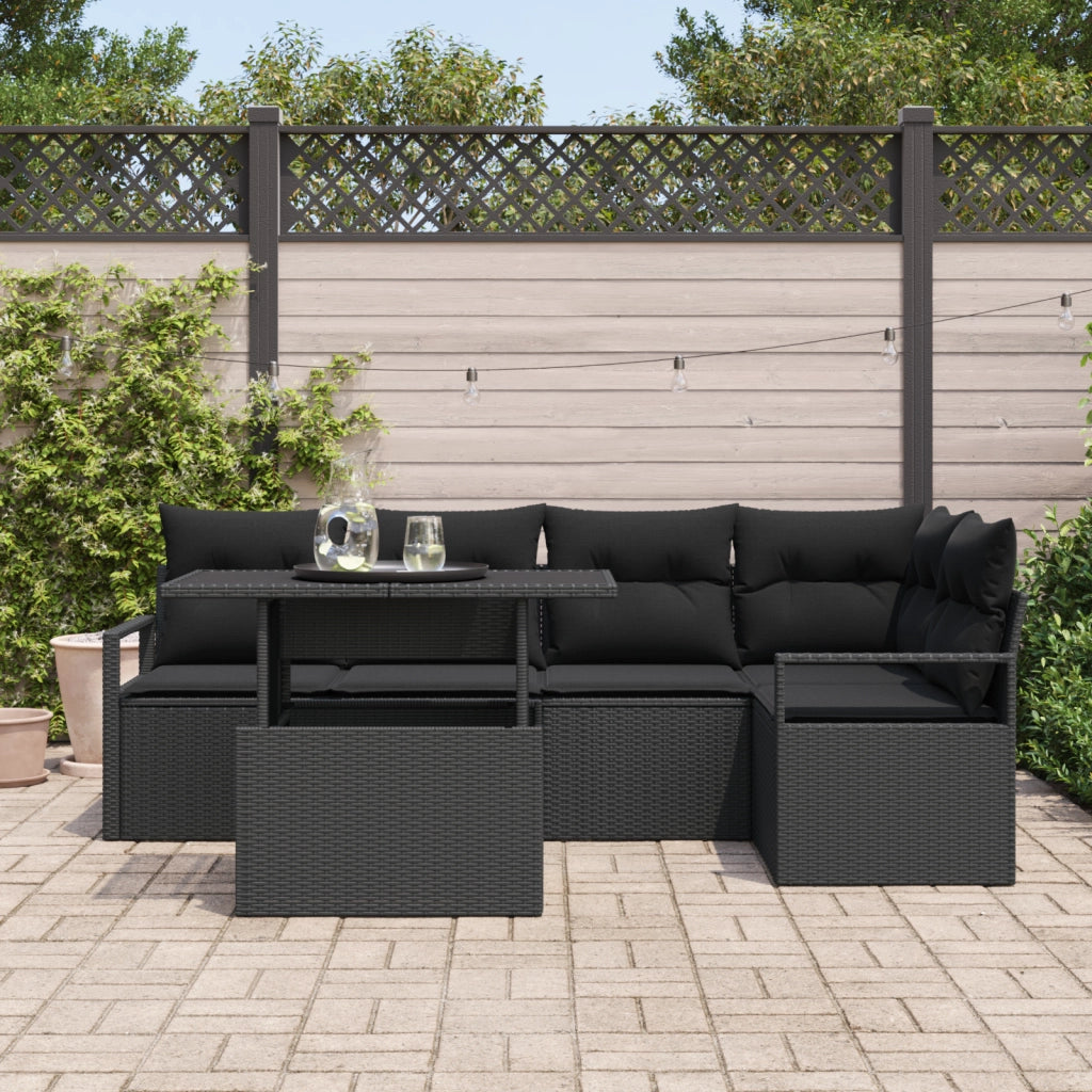 Set di Divani da Giardino  a 6 Pezzi con Cuscini Rattan Nero