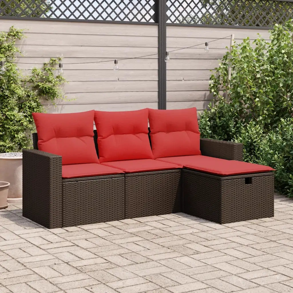 vidaXL Set Divano da Giardino 4 pz con Cuscini Marrone in Polyrattan