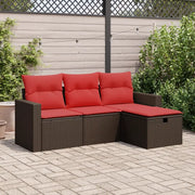 vidaXL Set Divano da Giardino 4 pz con Cuscini Marrone in Polyrattan
