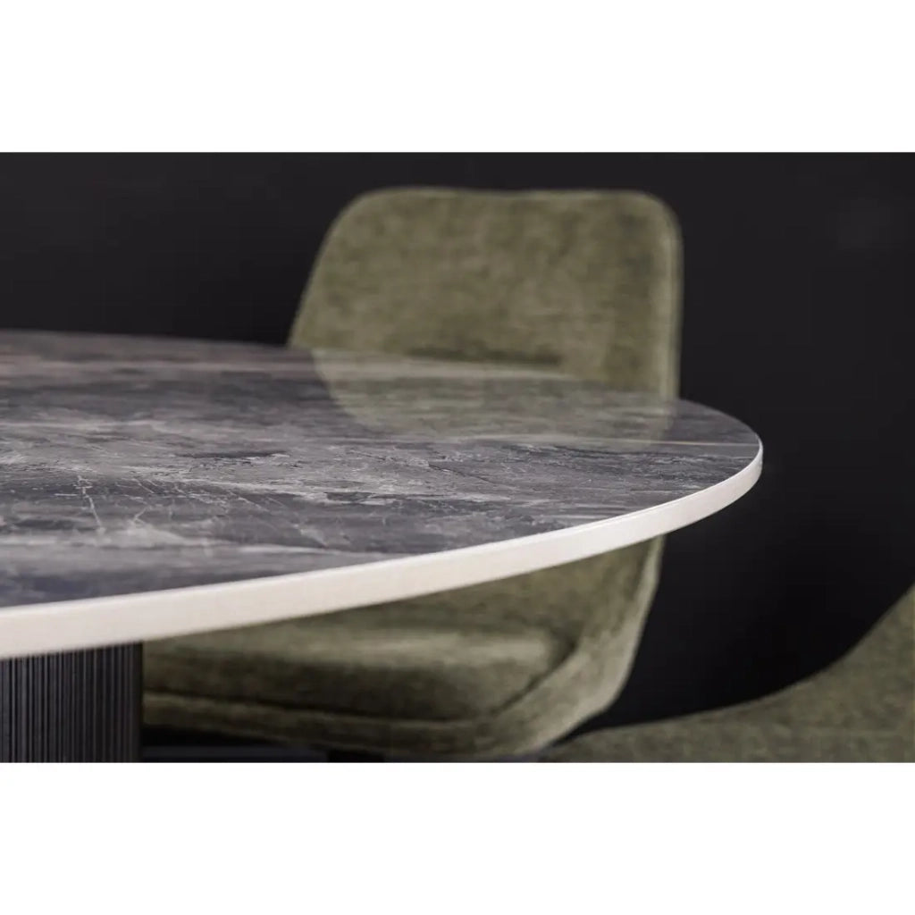 Tavolo da pranzo LUMEA – Rotondo 120 cm – Effetto marmo grigio scuro – Piede centrale largo – Stile contemporaneo
