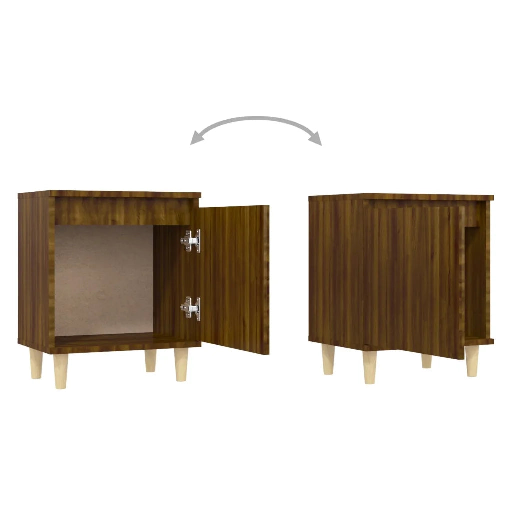 Comodino con Gambe in Legno Massello Rovere Marrone 40x35x50 cm 813114