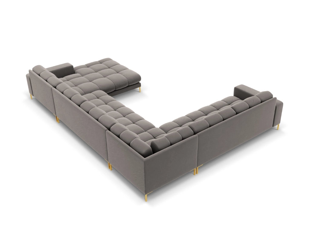 Cosmopolitan Design - Divano panoramico sinistro "Bali" 7 posti in velluto grigio chiaro 