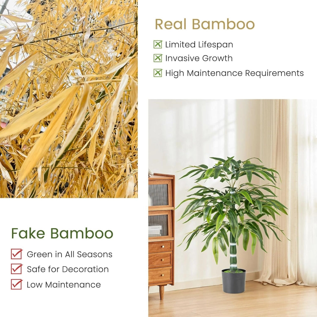 Piante artificiali, set da 2 pezzi, in bambù, 100 cm, in vaso, piante artificiali con tronchi e rami regolabili, per la casa