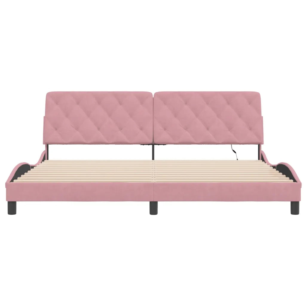 Giroletto con LED senza Materasso-Struttura Letto Rosa 200x200 cm in Velluto