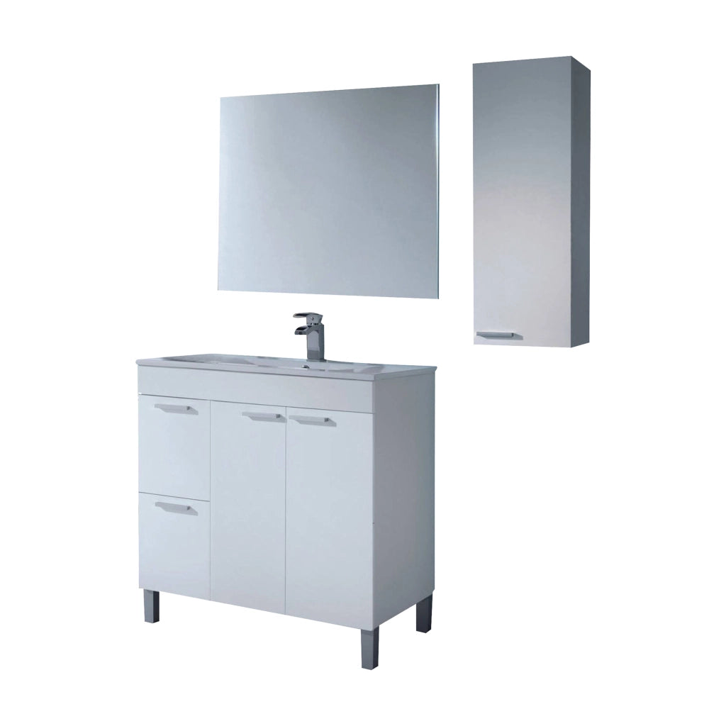 Paderna, set Mobili Bagno Specchio Incluso, Bianco Lucido