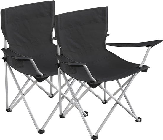 Set di 2 sedie da campeggio - Sedie pieghevoli con braccioli - Nero - Capacità di carico fino a 120 kg - Ideale per attività all'aperto - Perfetto per esterni.