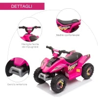 Quad per Bambini Elettrico con Batteria Ricaricabile 6V, e Velocità 2.8-4.6km/h, 72x40x45.5 cm, Rosa