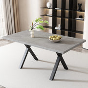 Tavolo da pranzo con gambe incrociate in MDF e metallo effetto cemento, per soggiorno e sala da pranzo, grigio nero