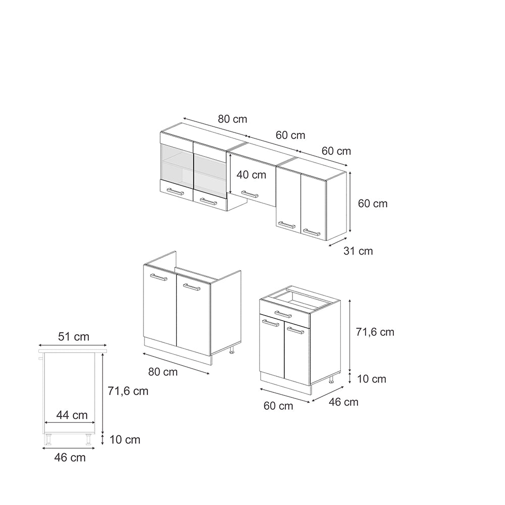 Vicco Cucina componibile Nero lucido/bianco 200 cm , PL Antracite