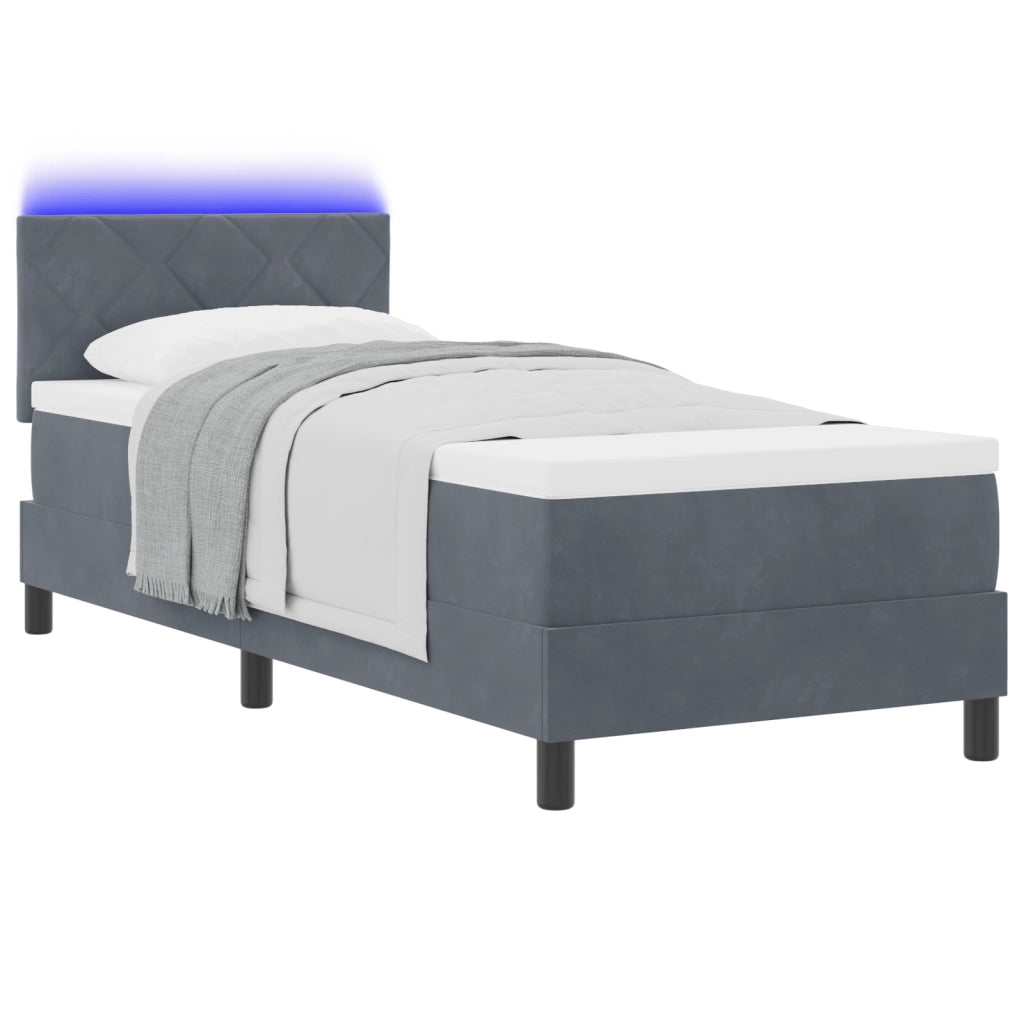 Letto Box Spring con Materasso e LED Grigio Scuro 80x200 cm in Velluto
