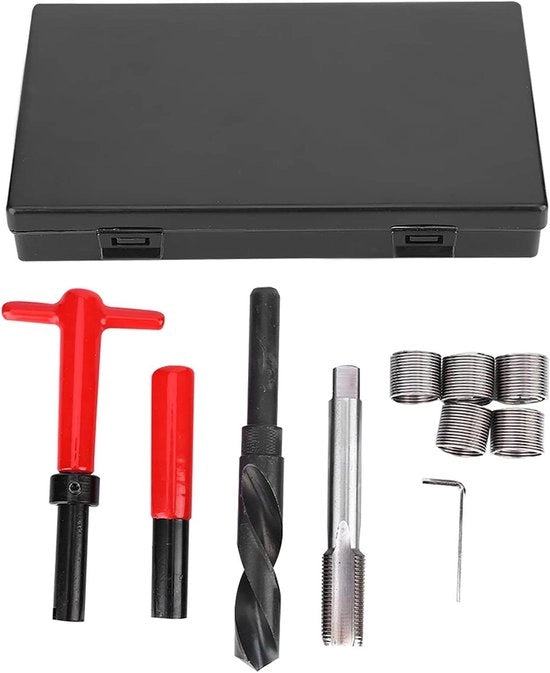 Set di riparazione a filo da 10 pezzi in acciaio inossidabile con misurazione metrica e SAE, chiave a brocca a 18x1,52 mm, attacco a vite, utensile di foratura Helicoil, set di riparazione per auto M18x1,5