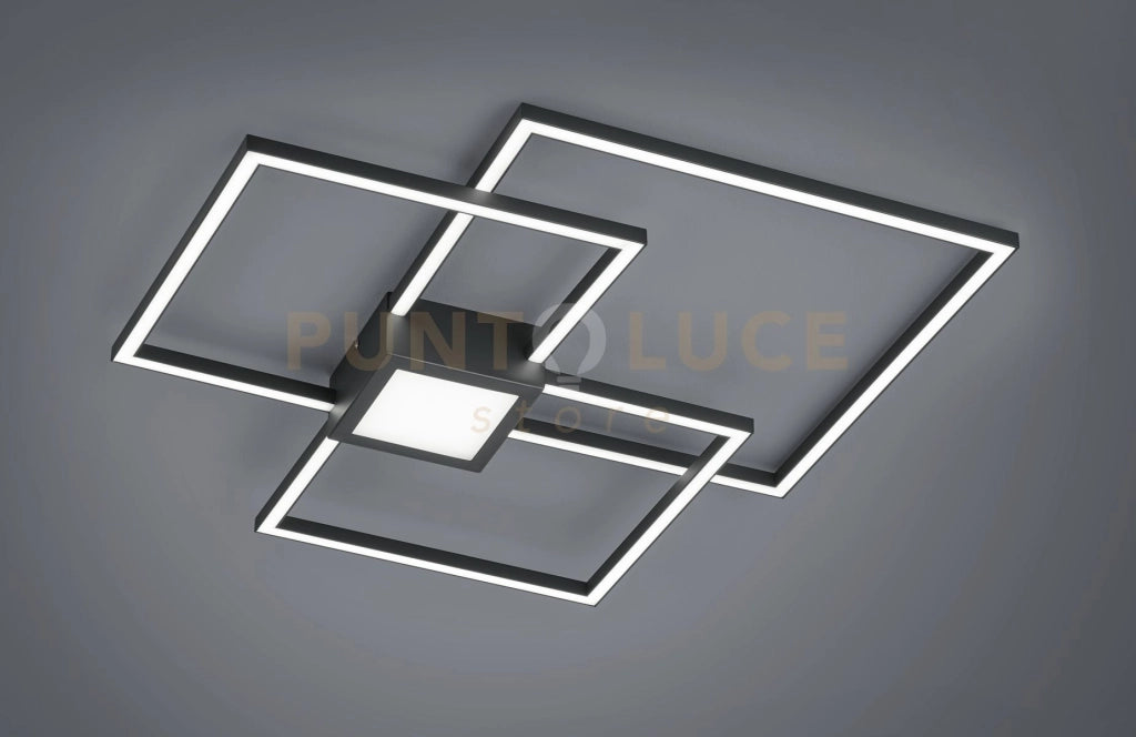 HYDRA PLAFONIERA LED 38W 4400lm, 3000K METALLO ANTRACITE TRIPLO QUADRATO + LUCE CENTRALE DIMMERABILE CON INTERRUTTORE L. 66X66CM