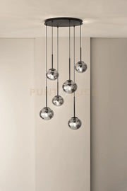 SOSPENSIONE JEWEL 6 LUCI NERO VETRO FUME' ATTACCO E14 VETRO D.15-17CM