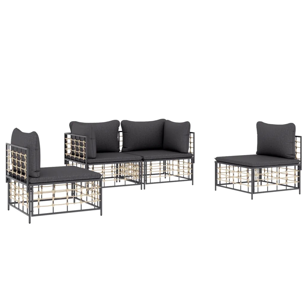 Set Divani da Giardino 4 pz | Set Salotto da Giardino con Cuscini Antracite in Polyrattan
