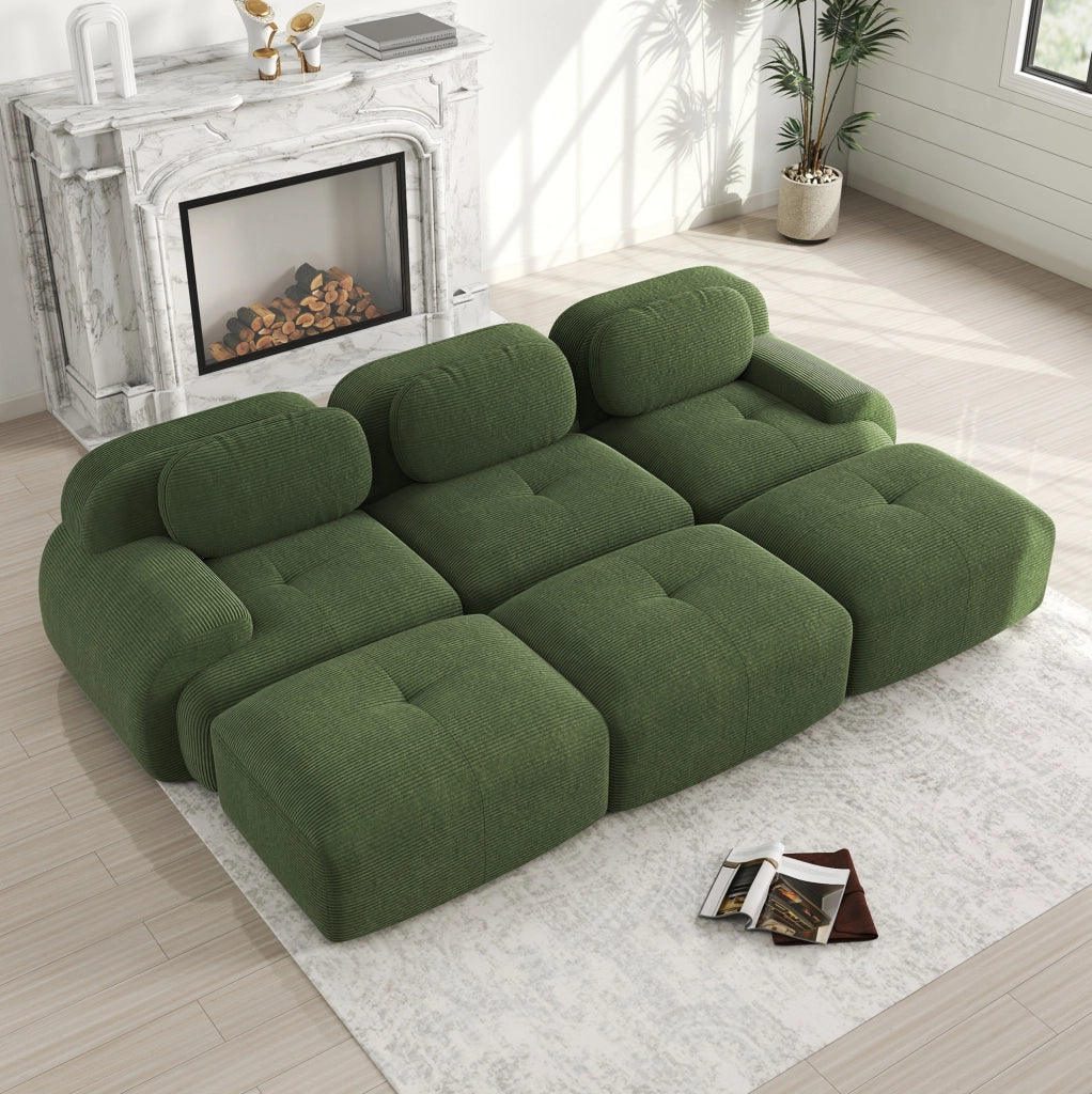 Divano angolare modulare in corduroy; 298x178x70 cm; verde