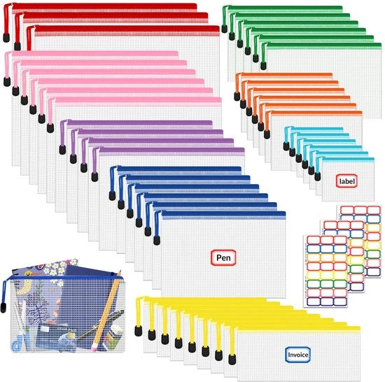 Documenti (45 pezzi), 8 matite documenti con chiusura a rits, documenti acqua-resistenti, sacchetti documenti in plastica, documenti per scuola, casa, ufficio, viaggi, cosmetici