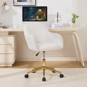 Sedia girevole da ufficio in tessuto Teddy color avorio, regolabile in altezza, con base dorata e ruote universali