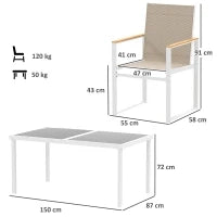 Set da Giardino con Tavolo da Pranzo in Vetro Rettangolare e 4 Sedie con Braccioli, Multicolore