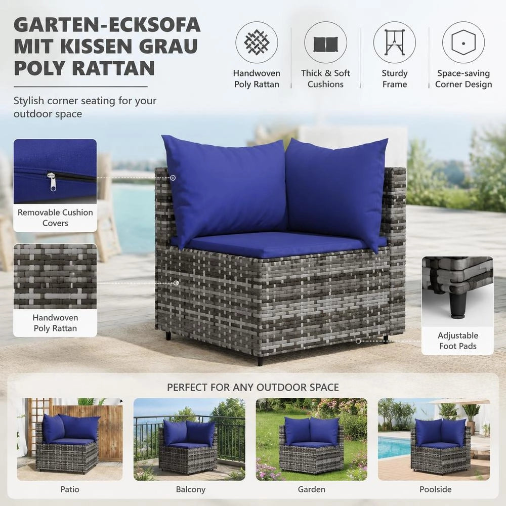 Garden Corner Sofa With Cushions Grey Poly Rattan