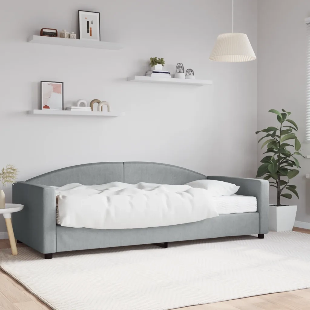 Divano letto | Sof¨¤ letto | Letto singolo con Materasso Grigio Chiaro 90x200 cm in Tessuto