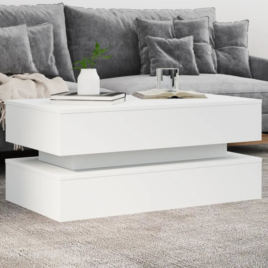 Tavolino da salotto | Tavolino da caff¨¨ | Tavolino da Soggiorno con Luci LED Bianco 90x50x40 cm