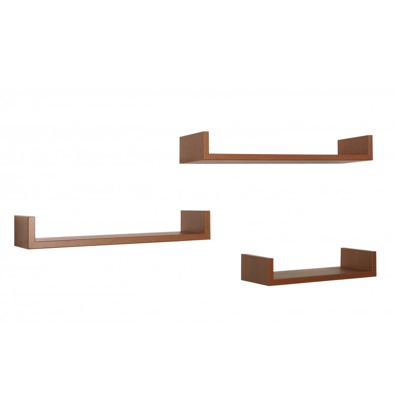 Set di 3 Mensole da Muro, Mensole Muro Design, Mensola da Parete, Ciliegio, 60x8 p15,5 cm, 50x8 p15,5 cm e 40x8 p15,5 cm - Calamita