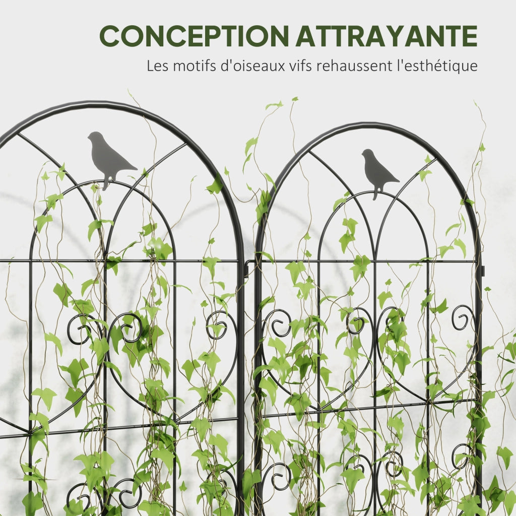 Supporto per piante rampicanti con uccelli ¨C zephmum ¨C 2 pezzi, metallo, nero, 50x150 cm