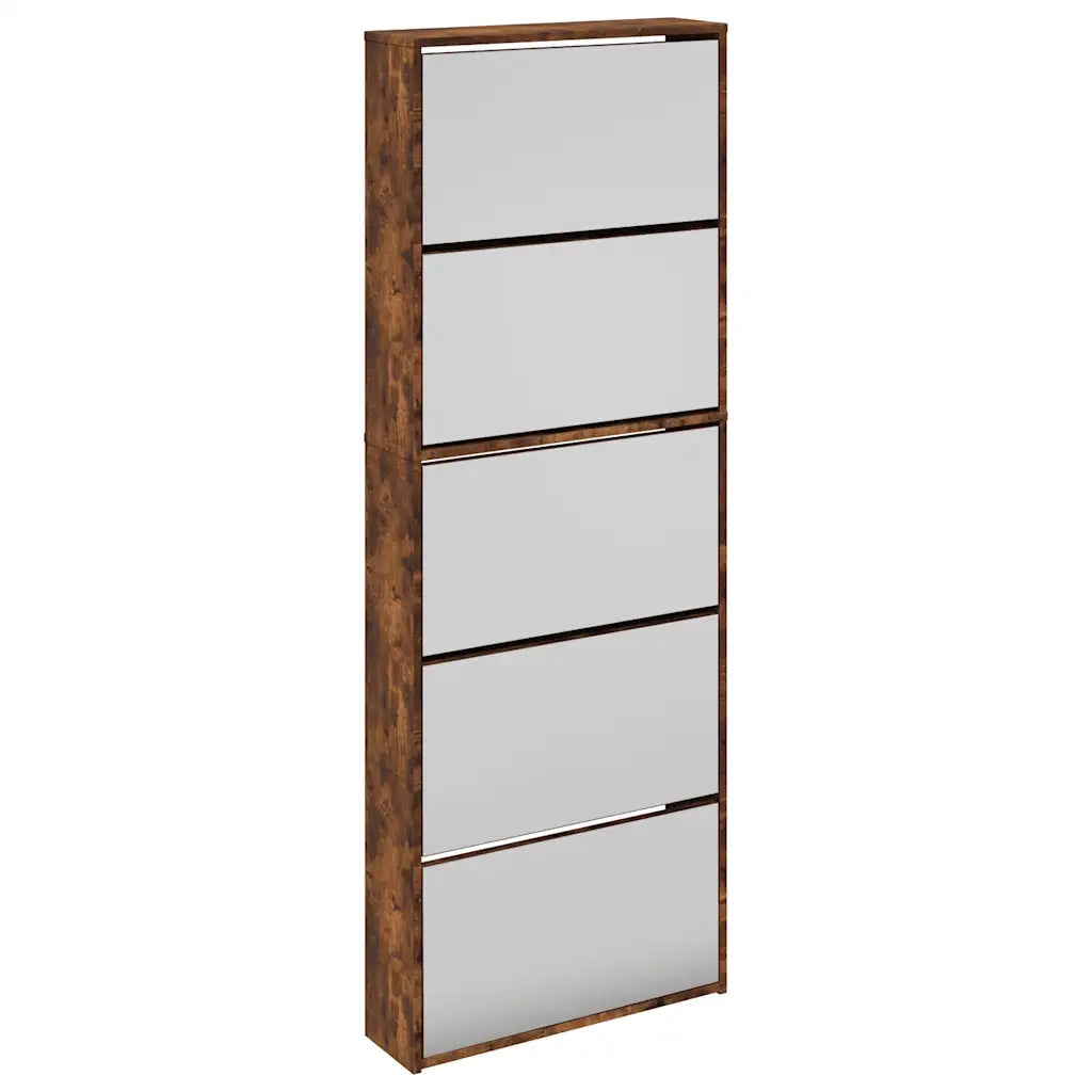 Scarpiera con Specchio a 5 Livelli Rovere Fumo 63x17x169,5 cm