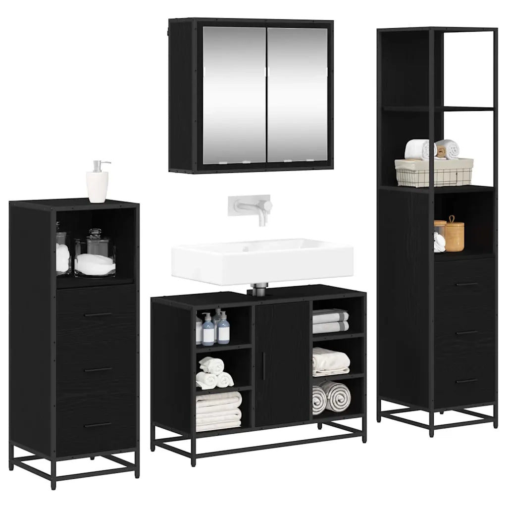 Set di mobili per il bagno 4 pcs Rovere Nero Legno multistrato 3402356