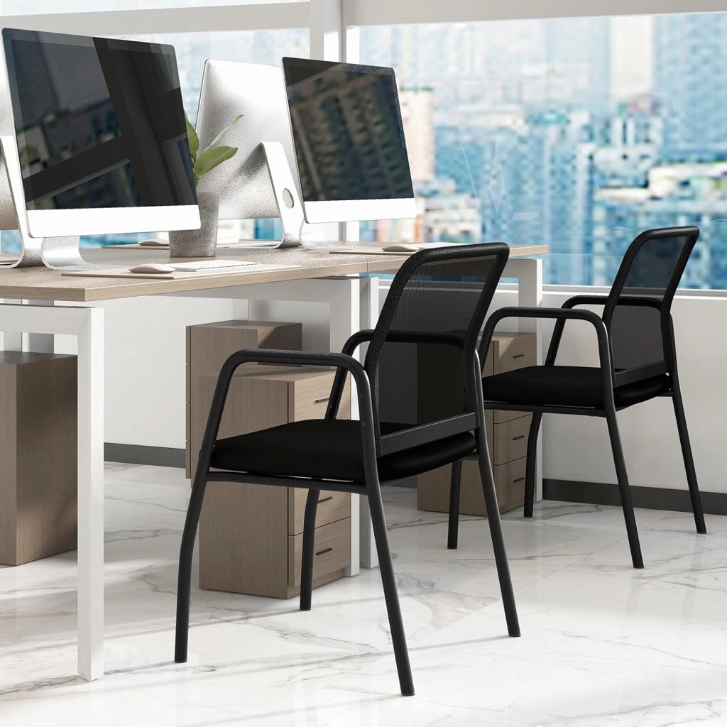 Set di 2 Sedie da Attesa, Sedia da Ufficio con con Schienale in Rete Ergonomico, Sedia da Conferenza con Braccioli e Sedile Imbottito, Portata 150 kg