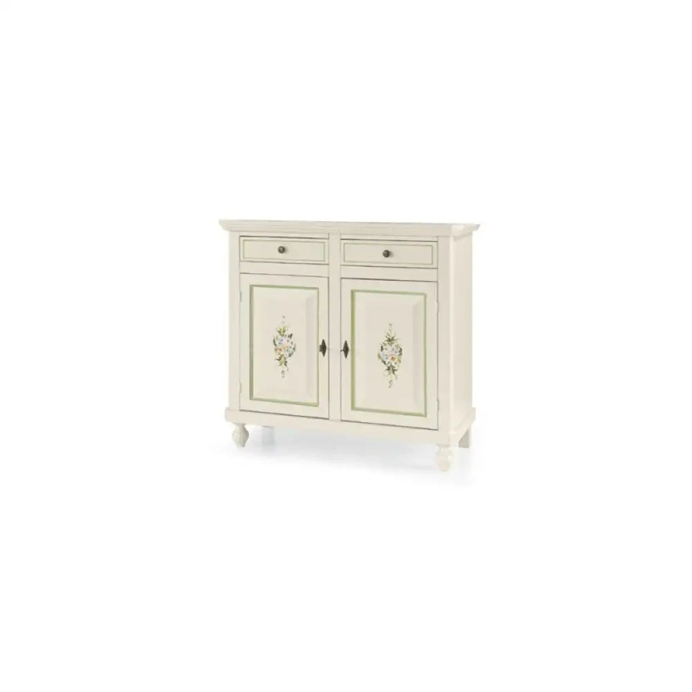 Credenza color bianco con 2 ante 2 cassetti in stile classico in legno e mdf con rifinitura in bianco lucido con decorata 105x45x98 H