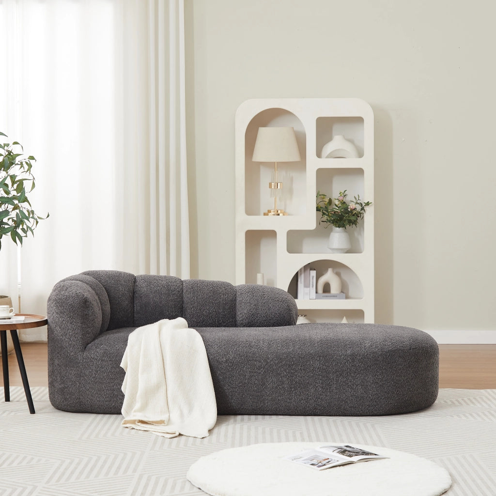 Chaise longue in chenille antracite con schienale ondulato, design moderno senza braccioli