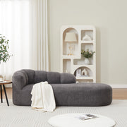 Chaise longue in chenille antracite con schienale ondulato, design moderno senza braccioli