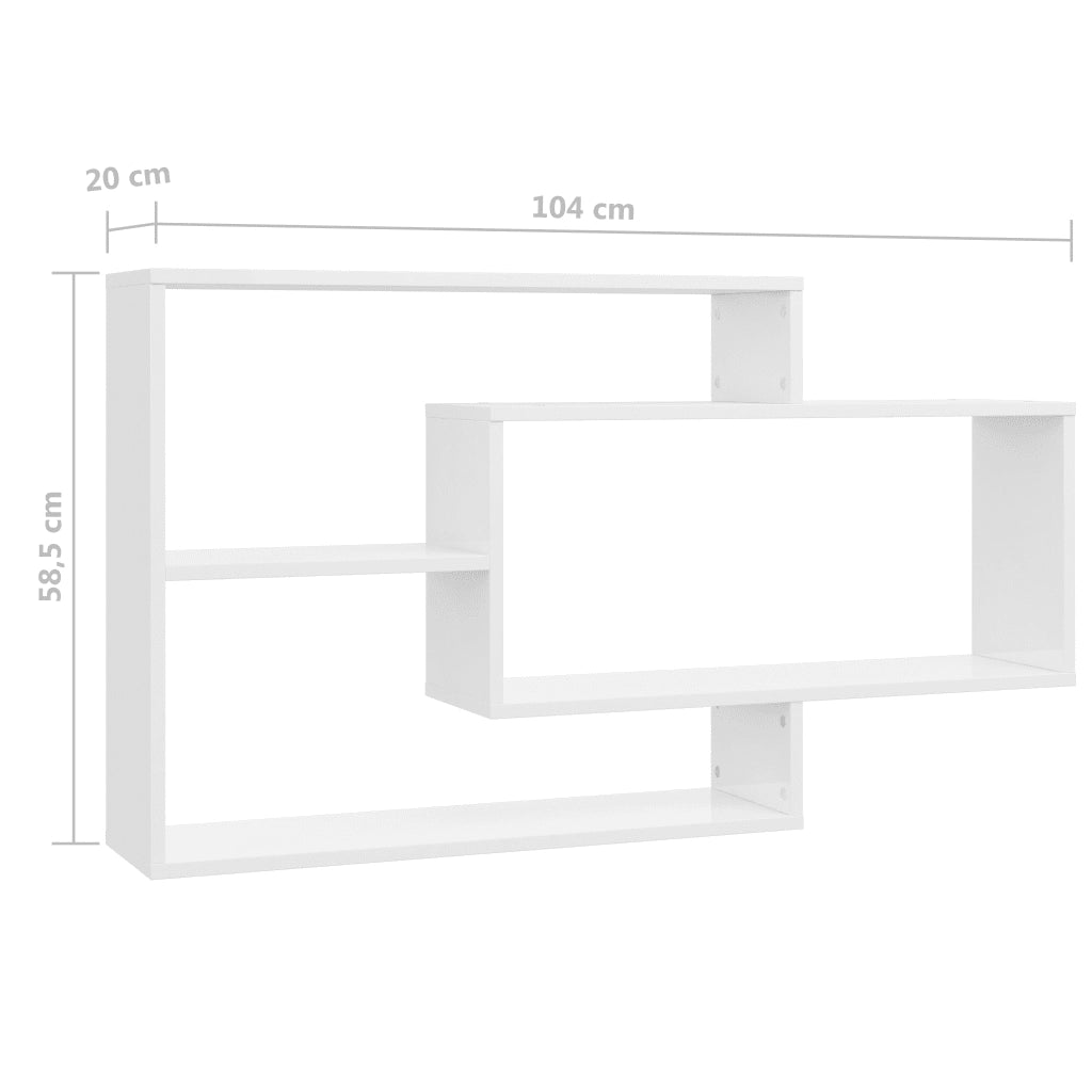 Mensole a Muro Bianco Lucido 104x20x58,5cm in Legno Multistrato 800330