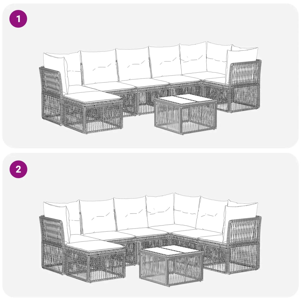 Set Divano da Giardino 8 pcs Nero polyrattan