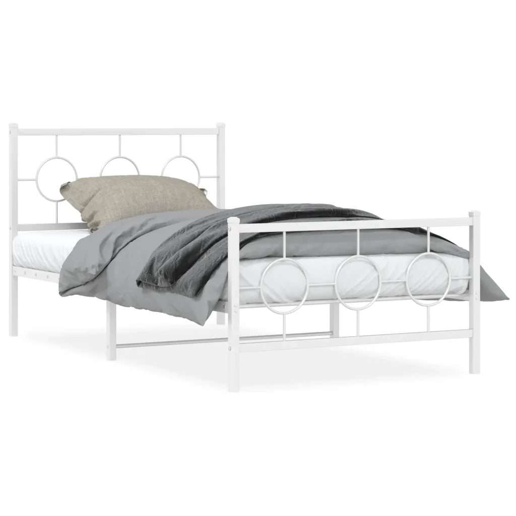 Giroletto con Testiera e Pediera Metallo Bianco 100x190 cm 376287