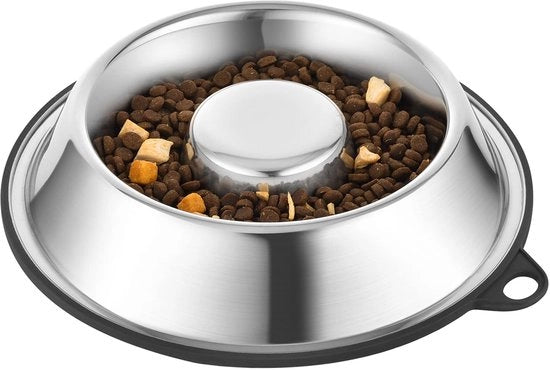 Ciotola per cani in acciaio inossidabile per alimentazione lenta | Gomma antiscivolo in silicone permanentemente adesiva