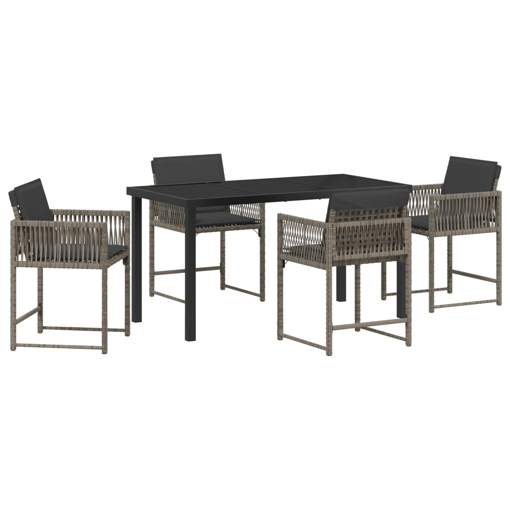 Set da Pranzo da Giardino 5 Pezzi con Cuscini Grigio Rattan Polimerico